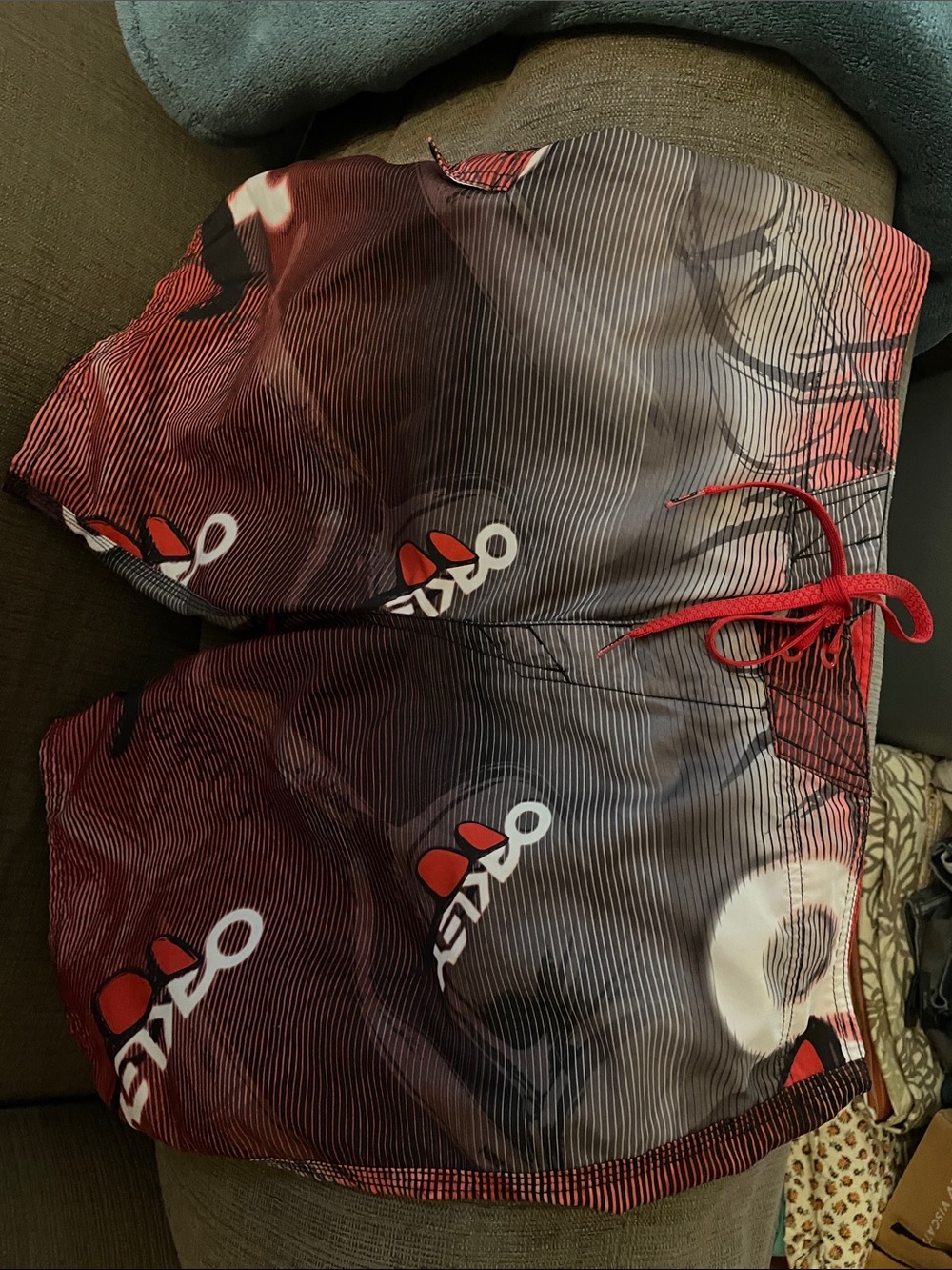 Oakley Red and Black Graphic Board Shorts